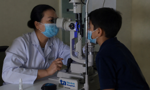 Superinfected conjunctivitis causes corneal ulcer in young boy