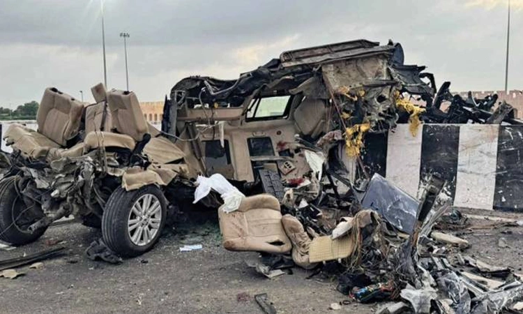 Car ripped apart after hitting cow on highway, two dead