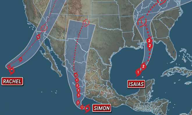 Three hurricanes simultaneously approach the US