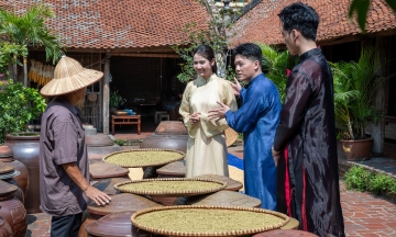 Century-old soy sauce jars in Duong Lam ancient village